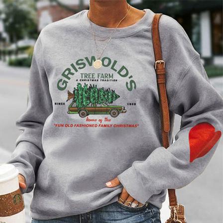 Kvinnor Car Tree Printed Crew Neck Toppar Långärmad Sweatshirt