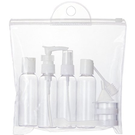 ING 9-delars flytande resekoppset, läckagesäkra flaskor, lämpliga för schampo, gelkräm och kosmetika, vit