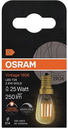 OSRAM Led Lyspære E14 T26 25 250lm Gold Dimbar Varmere
