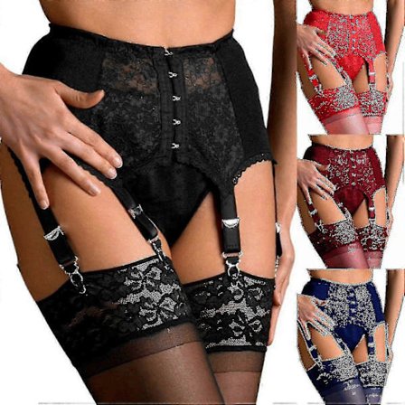 Spetsstrumpbyxor för kvinnor i stora storlekar med justerbara clips och strumpeband - Set med midjestrumpbyxor