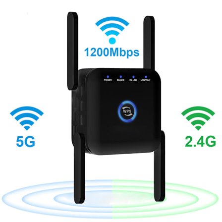 wifi extender, Trådløs wifi signalforstærker 1200MMbps, Dual-band Wi-Fi booster (sort)