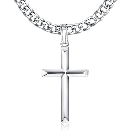 925 Sterling Silver Cross Halsband Med Silver Cuban Kedja Kors Hänge Halsband Religiösa Gåvor Smycken 18" 20" 22" 24" 26" 30"