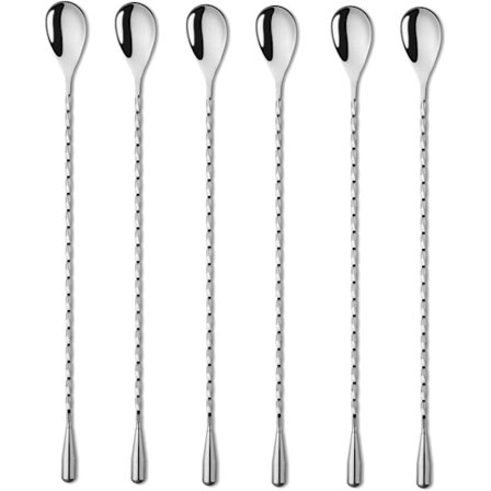 6 st 12 tum Bar Blandningssked Cocktailsked Rostfritt Stål Bar Lång Sked Med Spiralmönster