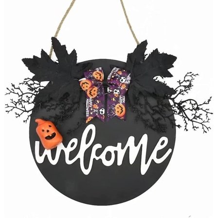 Ytterdörr välkomstskylt 12 tum Halloween hängande trä veranda skylt krans