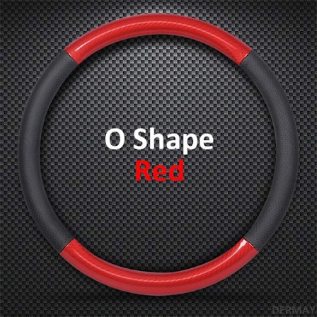 (O-form Röd) D-form O-form Rattkåpa Äkta läder Ko Hud + Kolfiber 38CM Bil Rattkåpa Interiörtillbehör