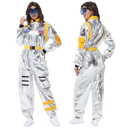 Rymdastronaut Silver Jumpsuit för Vuxna, Herr och Dam Halloween Cosplay Party Kostym Par Rymddräkt Robot Uniform Kostym M