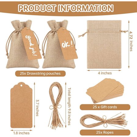 75 kpl (noin 9*12 cm) Juuttisäkkejä kiristysnyörillä, Juutti Juuttisäkit kiristysnyörillä