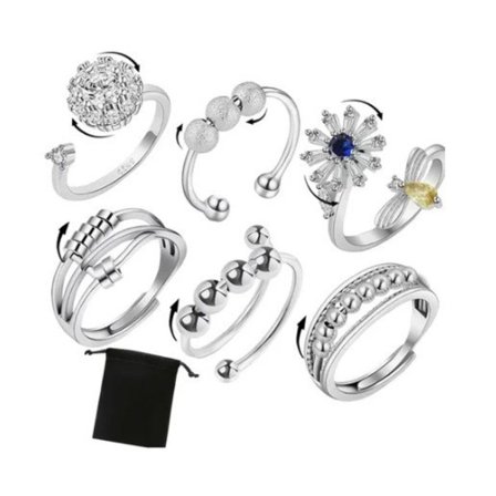 [COQQ] 6-delars stressreducerande ringset, flersträngade lyckopärlor, justerbara ringar, roterbara ringar, pärlarmband för kvinnor, stapelbara.