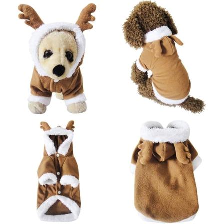 Hund Katt Jul Ren Dräkt, Rolig Pet Älg Cosplay Klänning, Valp Fleece Outfits Varm Luvtröja Xmas Apparel Kläder M
