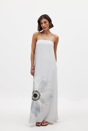 NA-KD Printed Off Shoulder Maxi Dress - Stropløse kjoler - Grå - EU 34