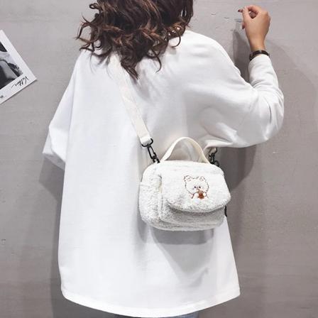 Naisten Mini Plyysinen Olkalaukku Naiselle Pieni Canvas Ristiriimu Laukut Naisten Kirjonta Vetoketju Kangas K silaukku Matkapuhelin Laukku Tote White