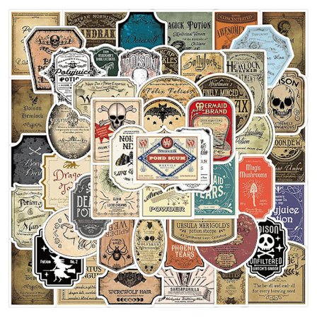 50 stk magiske eliksir-etikettklistremerker - Vannflaske-klistremerker - Vanntett estetisk vinyl - Bærbar PC - Bagasje - Skateboard - 