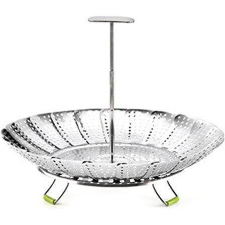 Sisäänvedettävä kahva, laajennettava vihanneshöyrystin terveelliseen ruoanlaittoon, kokoontaitettava vihannessiivilä - S