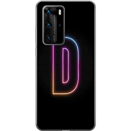 Kompatibel Mobilcover til Huawei Huawei P40 Pro Minimalistisk neonbogstav D i farveskiftende lys mod sort baggrund i moderne digital design