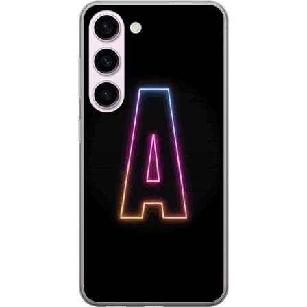 Yhteensopiva Puhelinkuori Samsung Samsung Galaxy S23 Minimalistinen neonkirjain A sateenkaarenvärisessä valossa mustaa taustaa vasten modernissa typ