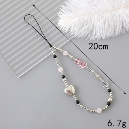QU-Small Fresh Anheng, Mobiltelefon Tau, Mobiltelefon Deksel, Perleanheng, Anti-fall Kjede Cute Silver