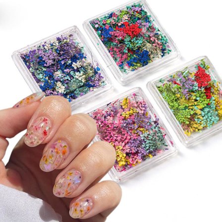 3D Tørrede Blomster Neglekunst Stickers Farverige Tørrede Blomster til Negle Kit - DIY Mini Mix Blomsterblade Negle Stickers Naturlige