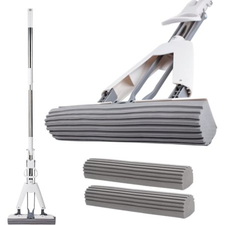 PVA Absorberende Svampemoppe, Dobbeltsidet Superabsorberende Teleskophåndtag Gulvrenser + Et Ekstra Svampehoved