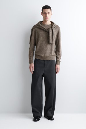 COS Men's Jersey De Punto De Lino Con Cuello Redondo in Beige