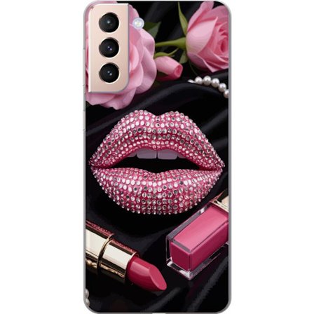 Kompatibel Mobilcover til Samsung Samsung Galaxy S21 Roze lippen diamanten make-up glitters