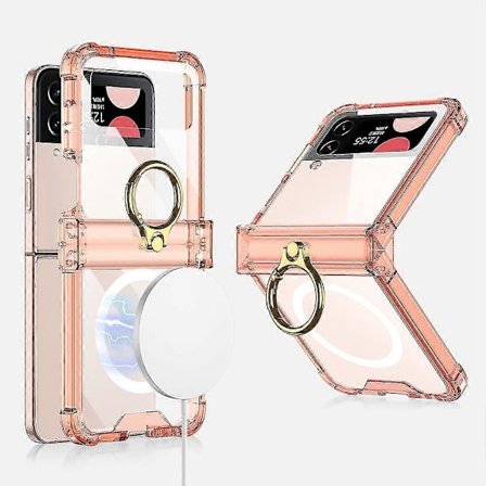 Magnetiskt Magsafe-skal Kompatibelt Med Samsung Galaxy Z Flip 4, Transparent Allomfattande TPU-skal Med Ringhållare & Gångjärn