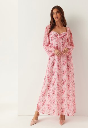 BUBBLEROOM - Twist Detail Maxi Dress - Pink/Floral