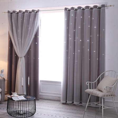 2 dobbeltlags åpent stjerneformet gardin 1.5*2.7M-Grå