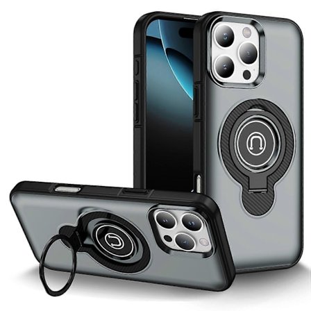 Skal för iPhone 16 Pro TPU+PC Magnetisk Bilhållare Telefonskal med Ringstativ
