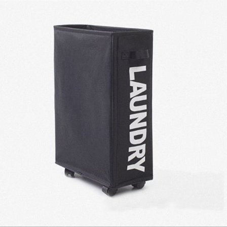 Hopfällbar tvättkorg 42 liter - svart med 4 hjul, tvättkorg, rektangulär tvättkorg för klädförvaring hemma