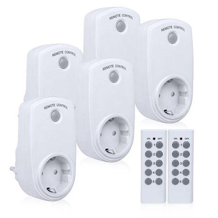 Sett med 5 programmerbare stikkontakter, trådløs fjernkontroll stikkontakt med 2 fjernkontroller 2