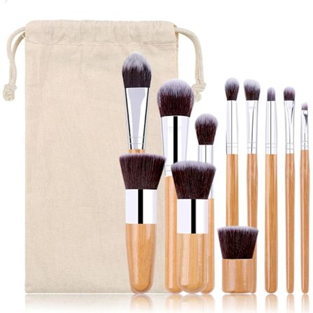 Set med økologiske bambusmakeupkoster i Kabuki-stil, miljøvennlige for profesjonell sminke, sett (makeup brush set)