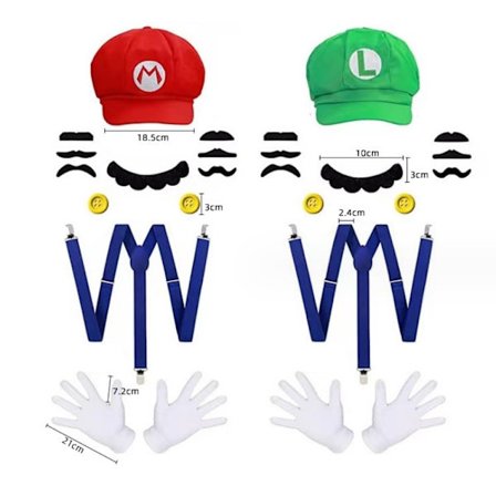Mario Halloween Hat Suspenders 4 Handskar 14 Mustascher 4 Knappar Co