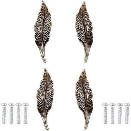 4 stk. Bronze Lange Bladform Skuffeknapper og Trækhåndtag til Køkkenmøbler Dørskuffe Skab Kommode Garderobe Badeværelse
