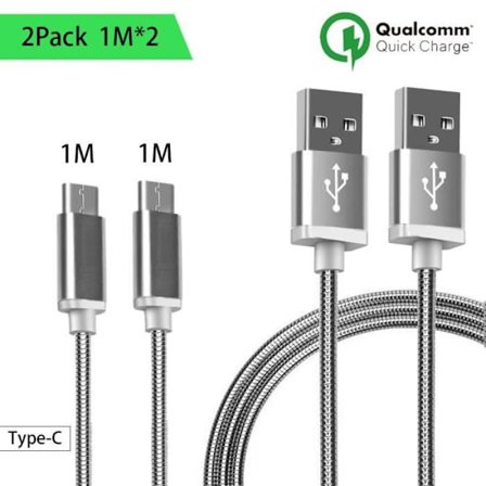 USB Type C-kabel, 2-pack, 1M - Silver metal