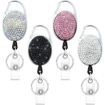 Pieces Bling Rhinestone Utdragbar Merkeholder, Glitrende Merkeholder med Belteklips og Nøkkelring Hvit + Rosa + Ab Clour + Svart