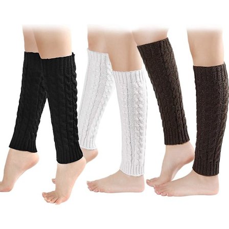 3 par strikkede hæklede benvarmere til kvinder, kabelstrikkede benvarmere, vintersokker