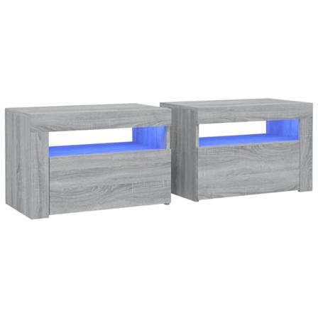 Vidaxl Sängbord 2 St Med Led-belysning Grå Sonoma 60x35x40 Cm Grå