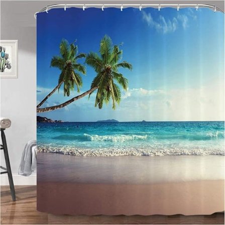 Vanntett dusjforheng 3D strand med 12 kroker, baderomsgardin 180x200 cm_TF_TF