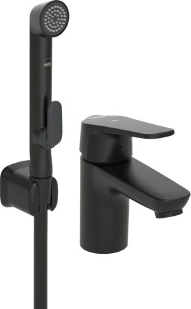 Oras Vega ECO 1812FG-33 Servantbatteri med hånddusj, Eco-knapp, svart, Baderom