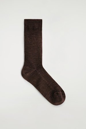 COS Women's Ribbed Silk Socks in Brown