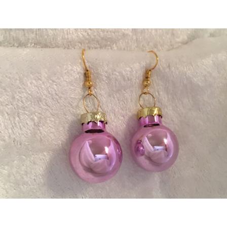 Guld Örhängen Till Jul / Christmas - Rosa Blanka Julkulor Rosa