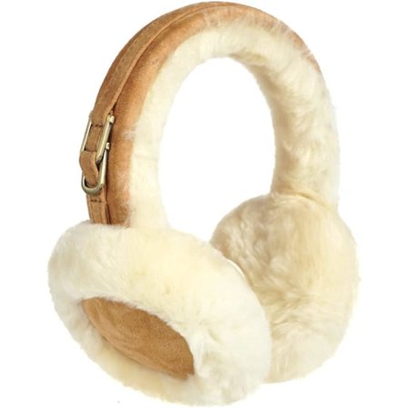 Koselige ørevarmere i lammeskinn og semsket skinn, damemodell, øreklaffer i beige eller brun