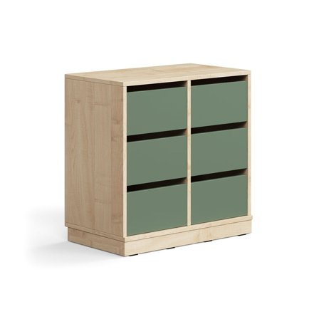 Student storage CASPER, 6 drawers, base frame, birch/dark green