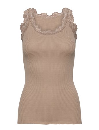 Silk Top W/ Lace T-shirts & Tops Sleeveless Beige Rosemunde*Betinget Tilbud