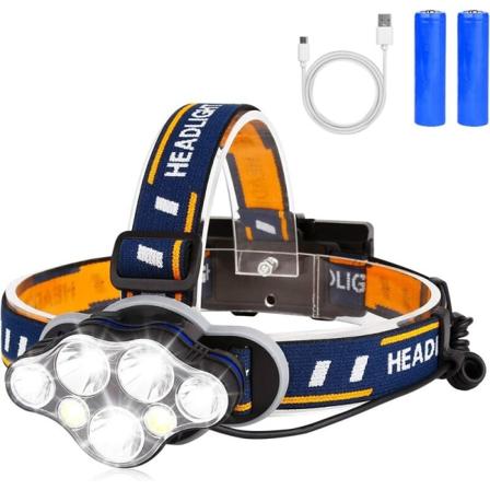 Uppladdningsbar LED-pannlampa Kraftfull Vattentät Superljus med 8 lägen 90° Justerbar för Nattfiske, Klättring, Vandring, Läsning och Joggning