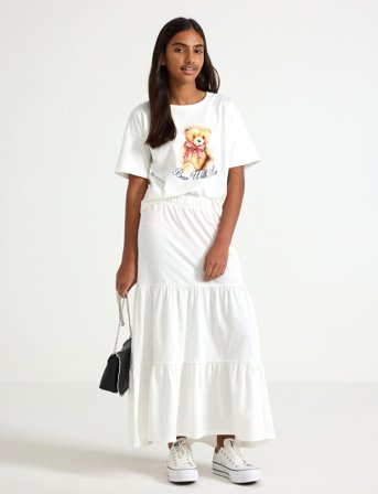 Lindex Skirt Maxi Jersey - White - 170