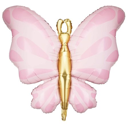Sommerfugl Folieballong Rosa/Gull