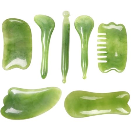 7-delars Gua Sha Set – Ansikts- och kroppsmassageverktyg i harts, hälsosam skrapa för ansikte, kropp, ben och rygg