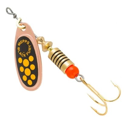 Spinner BLACK FURY-4 8,0 g kobber/gule prikker, MEPPS
