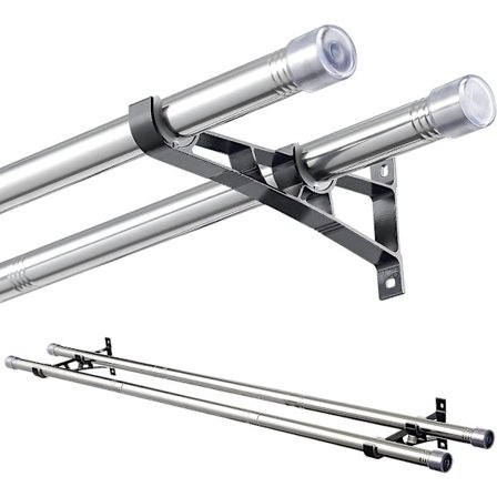 Dobbelt gardinstang med kappefinialer 76-112 cm, gardinstang med beslag fittingsæt vinduesstænger til stue og udendørs